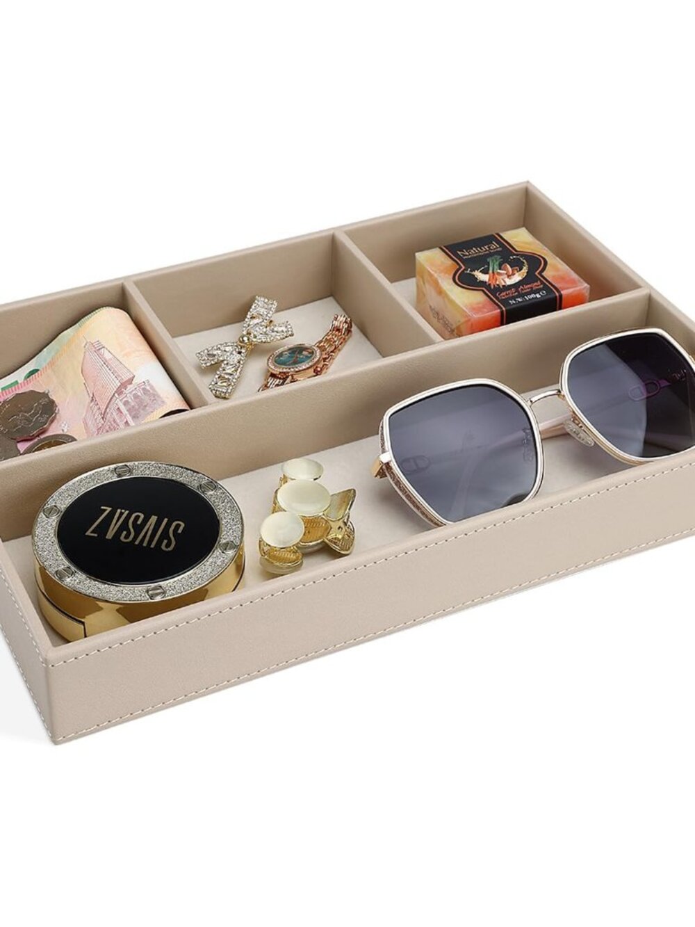 PU Leather Valet Tray, Stackable Jewelry Trays for Dresser, Drawer Nightstand Or